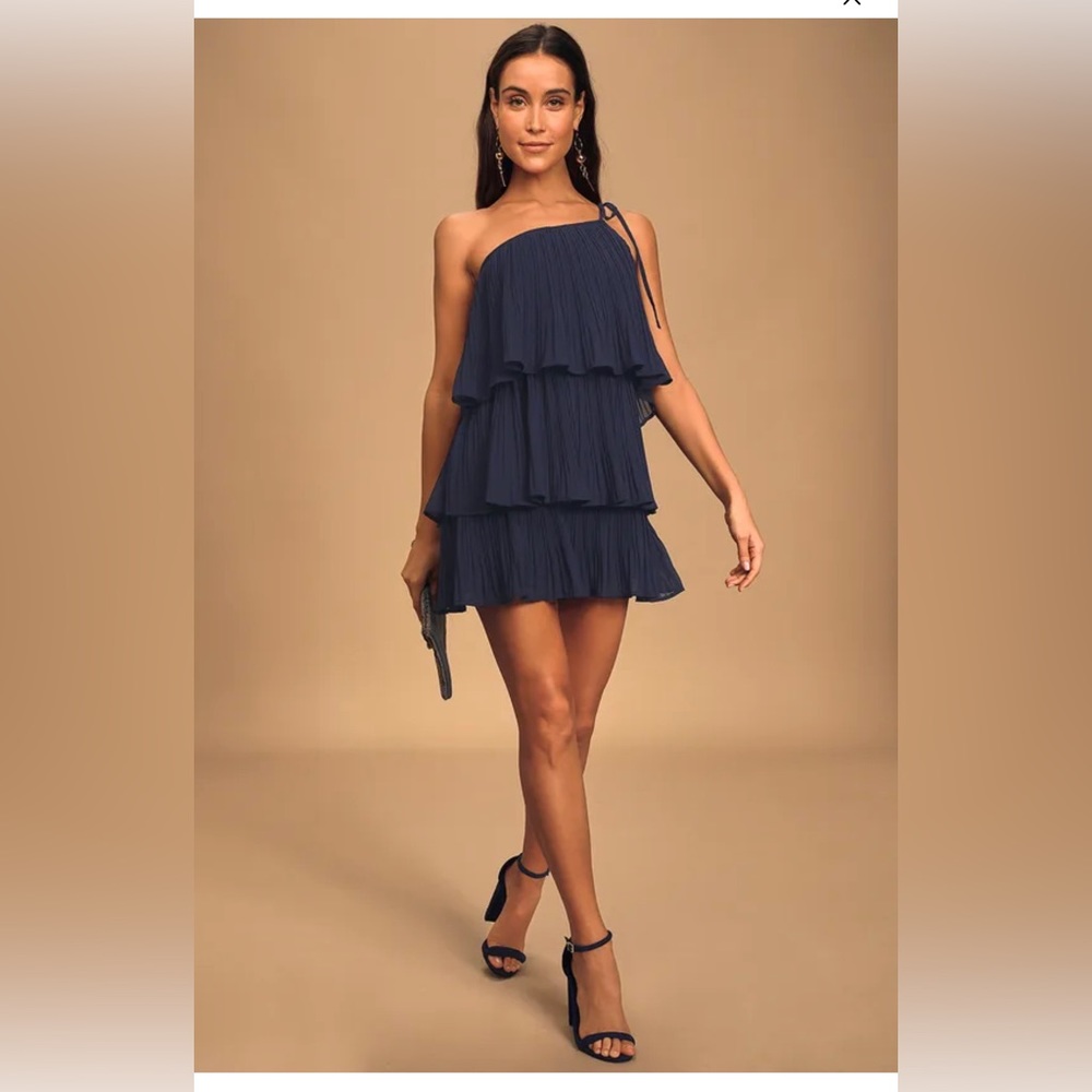 Lulu's Navy One Shoulder Dress